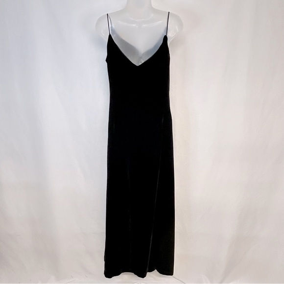 Womens Long Velvet Dress Sz 6 Sleeveless Cowl Neck Silk Blend Formal Black - Picture 2 of 11